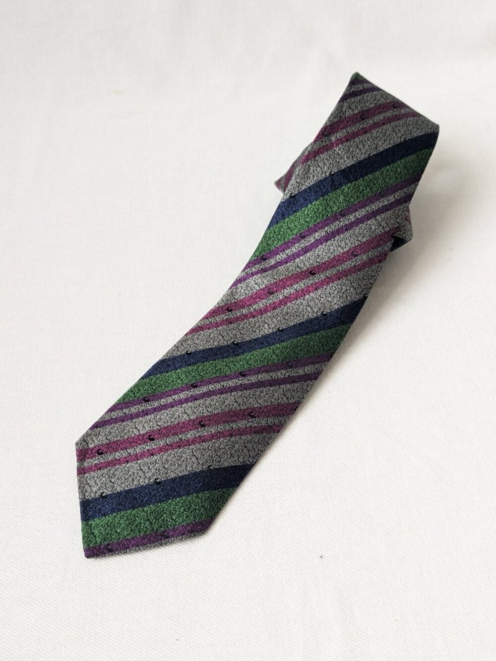 Missoni Made In Italy Pure Silk Diagonal Striped Tie Grey Purple Green